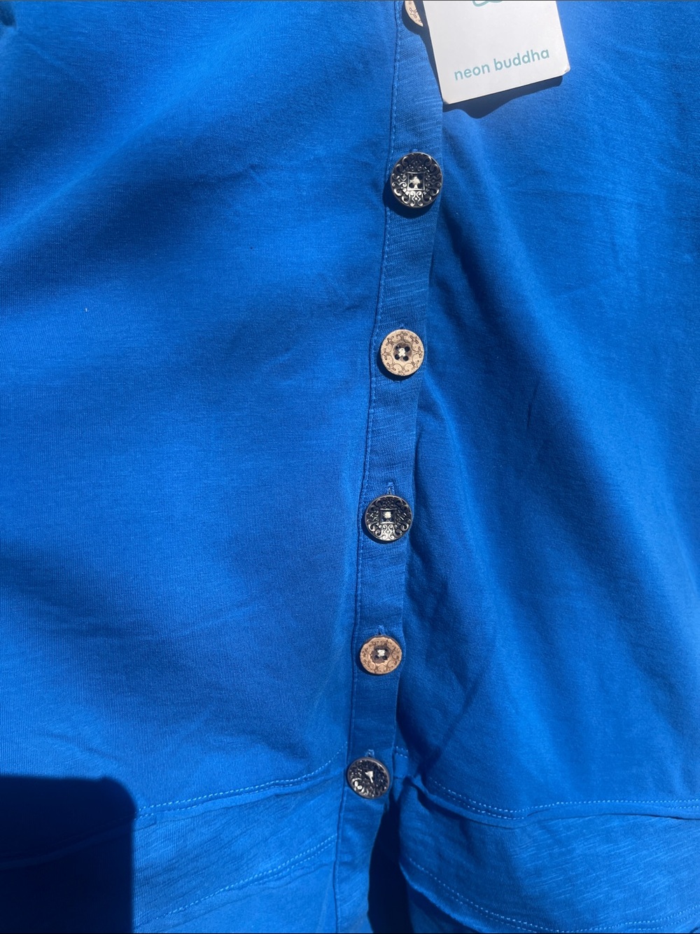 neon buddha Bright Blue Button-Front V-Neck Top - Picture 2 of 10